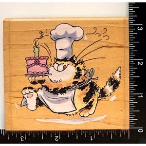 HTF Penny Black Margaret Sherry What Creation! 2377J Wood Rubber Stamp Cat Chef